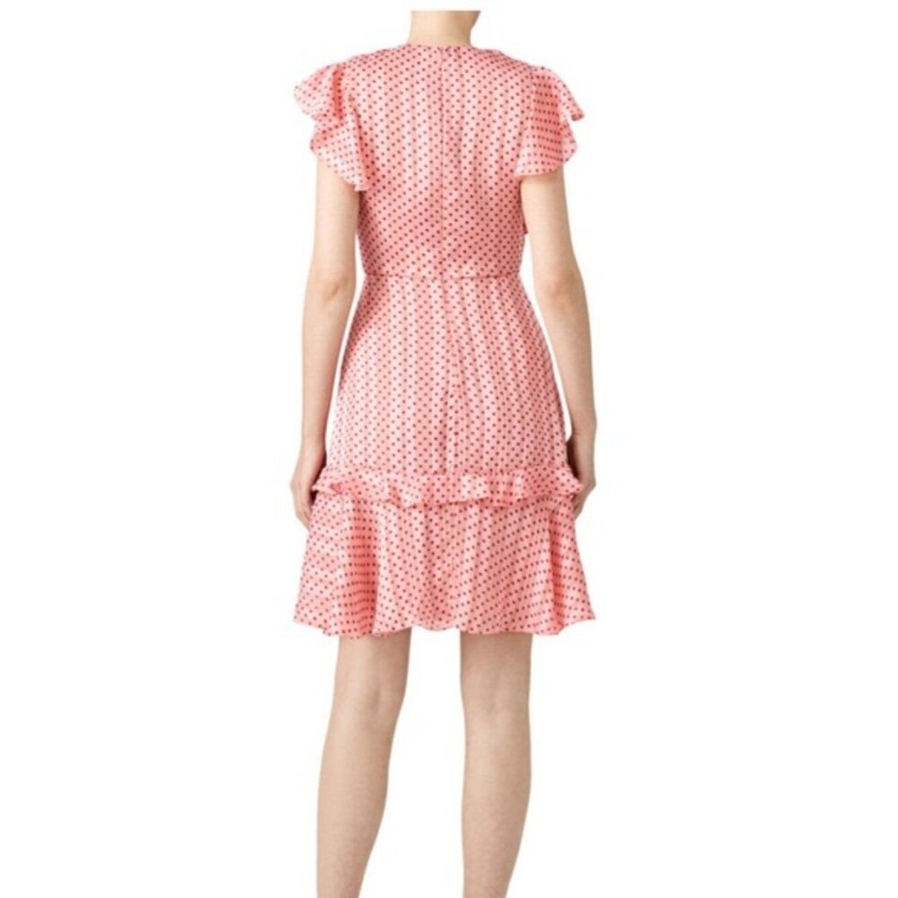 Monique Lhullier Chiffon Mini Dress Pink w/ Red Polka Dots Retro Dainty Ruffles - Picture 6 of 11